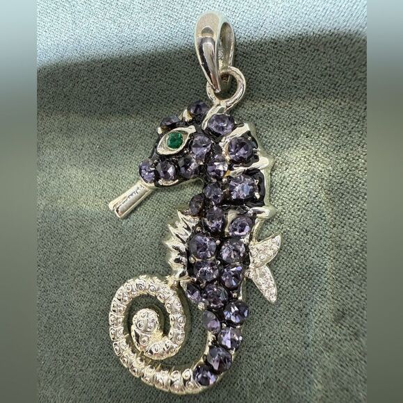 Purple Rhinestone Seahorse Pendant – Ocean-Inspired Statement Charm - Picture 13 of 17